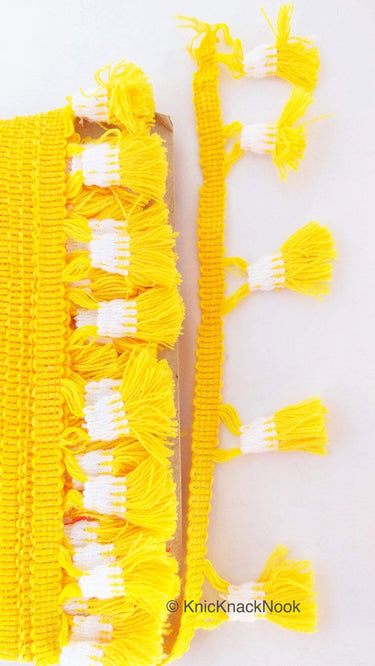 Yellow and White Tassel With Yellow Thread Lace Trim, Fringe Trim, Tassels